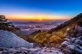 Sunrise at Baegundae peak and Bukhansan mountains in autumn,Seoul in South Korea