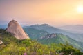 Sunrise of Baegundae peak, Bukhansan mountains in Seoul, South K Royalty Free Stock Photo