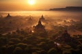 The sunrise in Bagan Myanmar beautiful landscape with Ai Generative