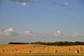 Sunrise on a baled field of wheat straw