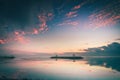 before sunrise in bali in sanur, great sky with reflection in calm sea
