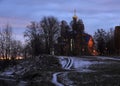 Sunrise on the banks of the Neva. Royalty Free Stock Photo