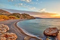 Sunrise at the beach Mavra Volia in Chios, Greece Royalty Free Stock Photo