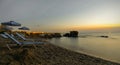 Sunrise on a beach in Rhodes, on the coast of Greece