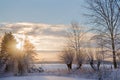 Sunrise on a beautiful winter morning in the countryside, rural Royalty Free Stock Photo