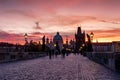 Sunrise behind the Gothic cityscape of Prague, Czech Republic