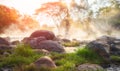 Sunrise behind hot spring, Lampang,