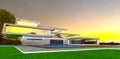 The sunrise behind the luxury recently designed villa for rich person from Nevada. 3d rendering