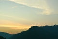 Sunrise behind mountain on river in Thailand Royalty Free Stock Photo