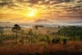 Sunrise behind mountain view