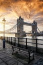 Sunrise behind the Tower Bridge of London, UK Royalty Free Stock Photo