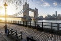 Sunrise behind the Tower Bridge in London, UK Royalty Free Stock Photo