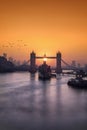 Sunrise behind the Tower Bridge in London, United Kingdom Royalty Free Stock Photo