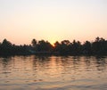 Sunrise behind Trees over Backwater Canal, Kerala, India