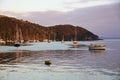 Sunrise and boats in the harbour of Mangonui, New Zealand