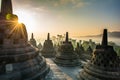 Sunrise at Borobudur Buddhist Temple, Java Island, Indonesia Royalty Free Stock Photo