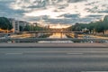 Sunrise on bridge over Aura Aurajoki river in Turku, Finland Royalty Free Stock Photo