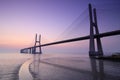 Sunrise and bridge over Tagus river in Lisbon Portugal Royalty Free Stock Photo