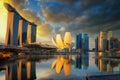 Sunrise and bridge in Singapore City with panorama view