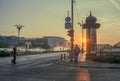 Sunrise in Bucharest city, the shore of Dambovita river, downtown, Romania