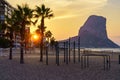 Sunrise between buildings in beachside vacation complex. Calpe Alicante.