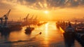 Sunrise at a Busy Seaport