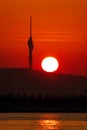 Sunrise and camlica tower silhouette in istanbul Royalty Free Stock Photo