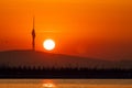 Sunrise and camlica tower silhouette in istanbul