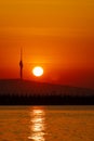 Sunrise and camlica tower silhouette in istanbul Royalty Free Stock Photo