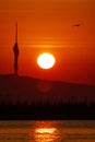 Sunrise and camlica tower silhouette in istanbul Royalty Free Stock Photo