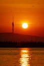 Sunrise and camlica tower silhouette in istanbul Royalty Free Stock Photo