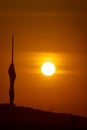 Sunrise and camlica tower silhouette in istanbul Royalty Free Stock Photo