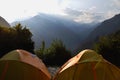 Sunrise at the campsite in the mountains