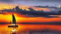 Sunrise in Caribbean with catamaran in front of view 3d rendering
