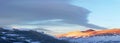 Sunrise Carpathian mountain winter panorama. Royalty Free Stock Photo