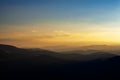 Sunrise in Carpathian mountains. Mountain layers. Landscape