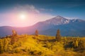 Sunrise in a Carpathian spring valley below the Hoverla