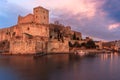 Sunrise at the castle of Colliure, southern France Royalty Free Stock Photo