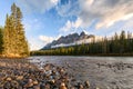 Sunrise on Castle mountain and bow river at Banff national park Royalty Free Stock Photo