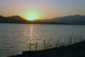 Sunrise on the Charvak reservoir in Uzbekistan Royalty Free Stock Photo