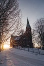 Sunrise at the church of Forssa on a winter morning, Forssa Finland