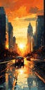 Sunrise In The City: A Post-impressionism Masterpiece Royalty Free Stock Photo