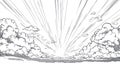 Dramatic Sunrise Rays Through Clouds, Black and White Sketch Style Royalty Free Stock Photo