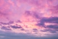 Sunrise clouds skyscape soft pink and purple tones. Majestic summer day cloudy weather. Romantic sky