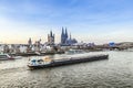 Sunrise in cologne with Dome and river Rhine Royalty Free Stock Photo