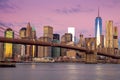 Sunrise colors of Brooklyn Bridge and Manhattan, New York City, Royalty Free Stock Photo