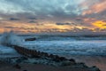 Sunrise Lights a Cloudy Sky over East Coast Ocean NC Royalty Free Stock Photo