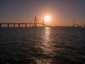 Sunrise on the Constitution bridge, called La Pepa, in the Bay of CÃÂ¡diz, Andalusia. Spain.