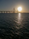 Sunrise on the Constitution bridge, called La Pepa, in the Bay of CÃÂ¡diz, Andalusia. Spain.