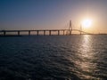 Sunrise on the Constitution bridge, called La Pepa, in the Bay of CÃÂ¡diz, Andalusia. Spain.